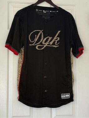 DGK Black Short-Sleeve Mesh Baseball Jersey with Red & Green Trim